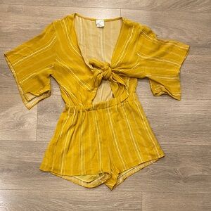 By Together Women’s Small Mustard Yellow Striped Romper